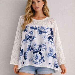 Lungo L’Arno Floral Linen Lace Blouse